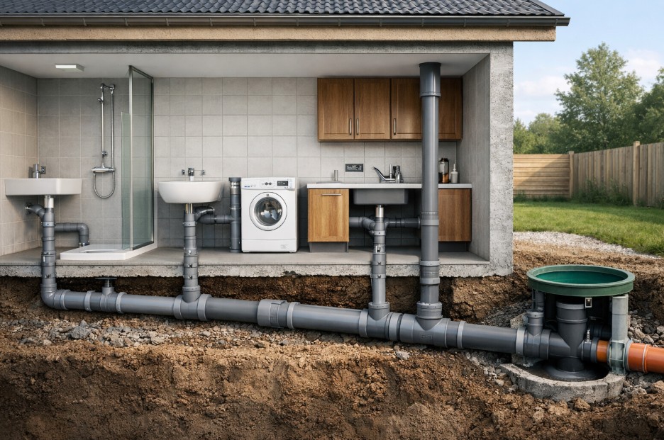 pente eaux usées maison